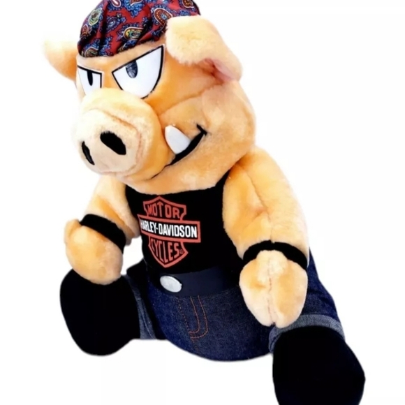 Harley Davidson Hog Plush Stuffed Pig Bandanna Motorcycle Rider 1993 Vintage 13" - Picture 5 of 6